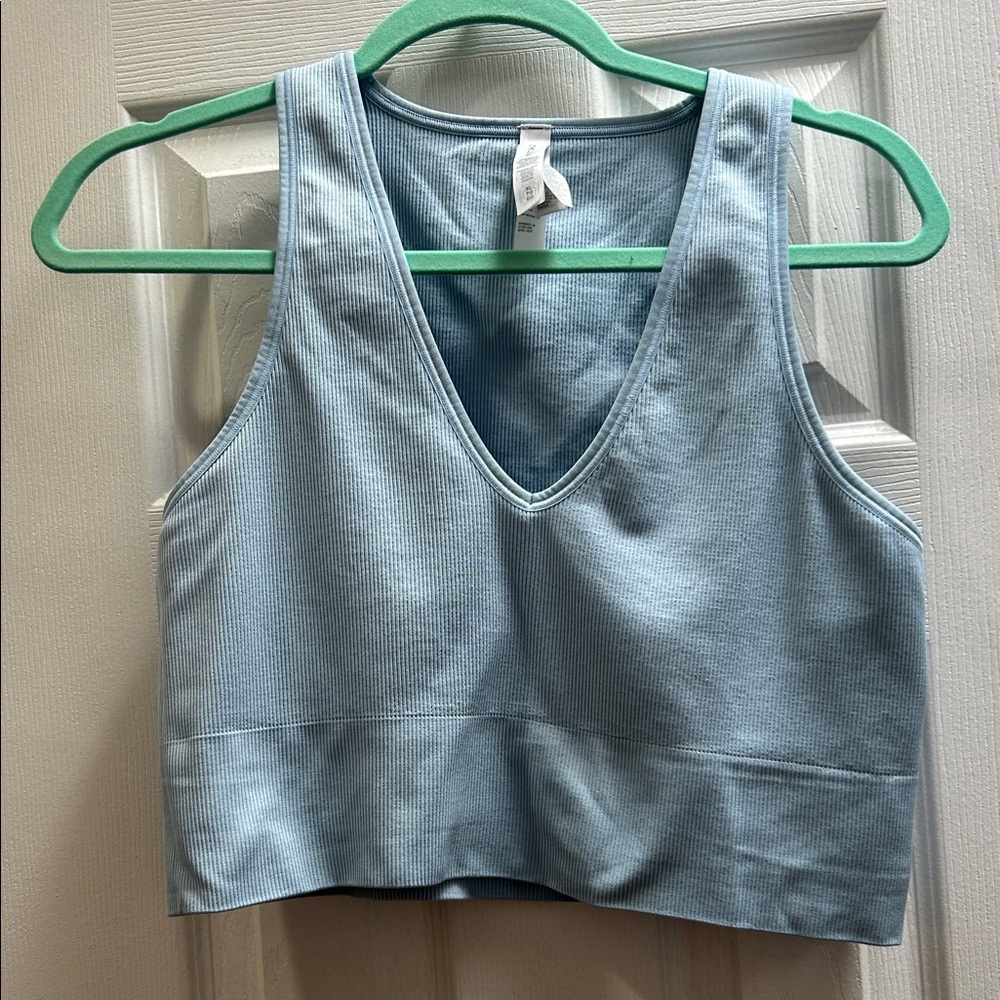 Athleta Light Blue Ribbed V-Neck Crop Top